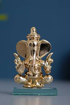 eCraftIndia Golden Lord Ganesha Crystal Statue for Home and Car Dashboard