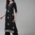 Indo Era Black Floral Embroidered Straight Kurta Palazzo Dupatta Set