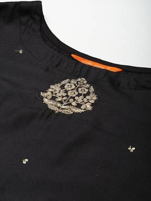 Indo Era Black Floral Embroidered Straight Kurta Palazzo Dupatta Set 5