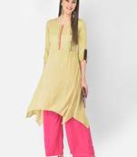 Span Beige Printed A-line Kurta
