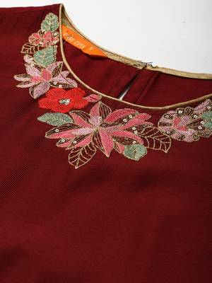 Indo Era Maroon Embroidered Straight Kurta Palazzo With Dupatta Set 5