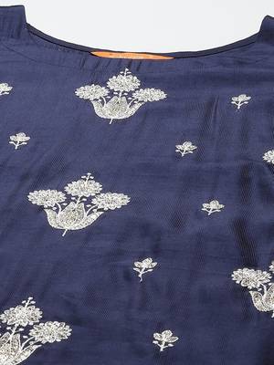 Indo Era Navy Blue Embroidered Straight Kurta Palazzo With Dupatta Set 5