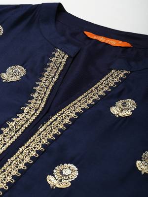 Indo Era Navy Blue Embroidered Straight Kurta Trouser With Dupatta Set 5