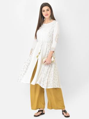 Span White Printed A-line Kurta 1
