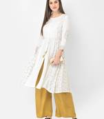 Span White Printed A-line Kurta
