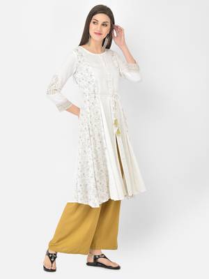 Span White Printed A-line Kurta 2