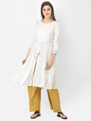 Span White Printed A-line Kurta 3