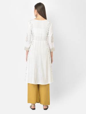 Span White Printed A-line Kurta 4