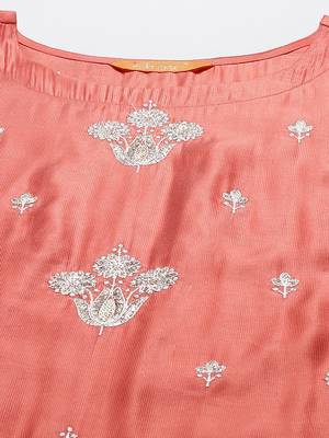 Indo Era Pink Embroidered Straight Kurta Palazzo With Dupatta Set 5
