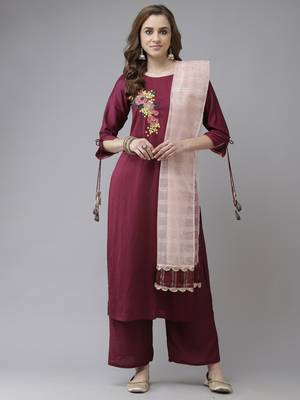 Indo Era Purple Embroidered Kurta Palazzo with Dupatta Sets 1