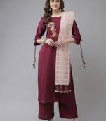 Indo Era Purple Embroidered Kurta Palazzo with Dupatta Sets