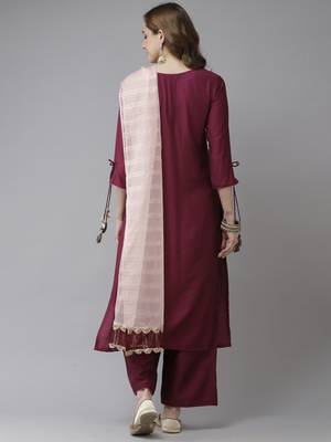 Indo Era Purple Embroidered Kurta Palazzo with Dupatta Sets 2