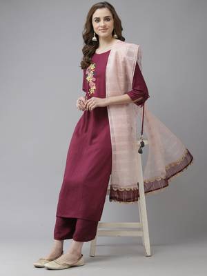 Indo Era Purple Embroidered Kurta Palazzo with Dupatta Sets 4