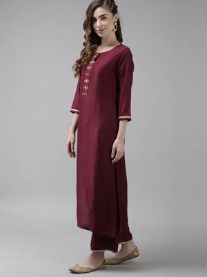 Indo Era Purple Embroidered Straight Kurta Palazzo With Dupatta Set 3