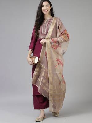 Indo Era Purple Embroidered Straight Kurta Trouser With Dupatta Set 1
