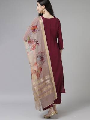 Indo Era Purple Embroidered Straight Kurta Trouser With Dupatta Set 2