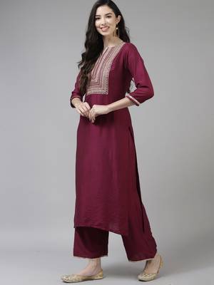 Indo Era Purple Embroidered Straight Kurta Trouser With Dupatta Set 3