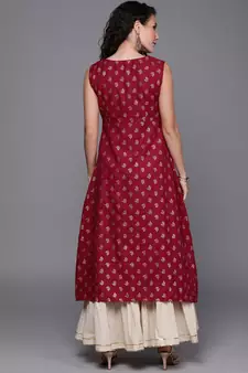 EthnoVogue Made To Measure Maroon Foil Printed Rayon A Line Kurti