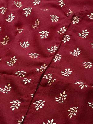 EthnoVogue Made To Measure Maroon Foil Printed Rayon A Line Kurti 3