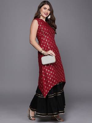 EthnoVogue Made To Measure Magenta Foil Print Patterned Kurti 4