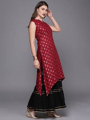 EthnoVogue Made To Measure Magenta Foil Print Patterned Kurti 5