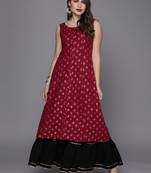 EthnoVogue Made To Measure Magenta Foil Print Princess Cut Kurti