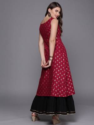 EthnoVogue Made To Measure Magenta Foil Print Princess Cut Kurti 2
