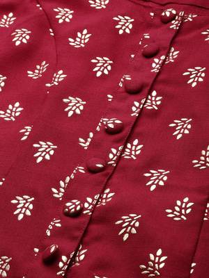 EthnoVogue Made To Measure Magenta Foil Print Princess Cut Kurti 3