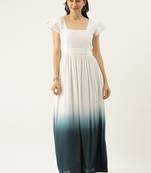 EthnoVogue Made To Measure Teal Green N White TENCEL Square Neck Kurti