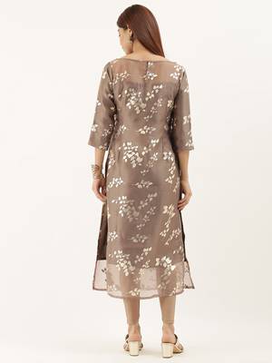EthnoVogue Made To Measure Beige Sheer Neck Organza Kurti 2