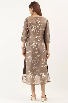 EthnoVogue Made To Measure Beige Sheer Neck Organza Kurti