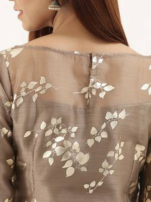 EthnoVogue Made To Measure Beige Sheer Neck Organza Kurti 3