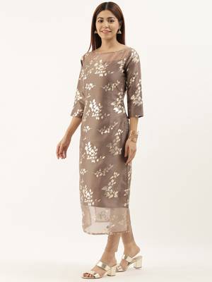 EthnoVogue Made To Measure Beige Sheer Neck Organza Kurti 4