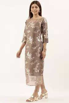 EthnoVogue Made To Measure Beige Sheer Neck Organza Kurti