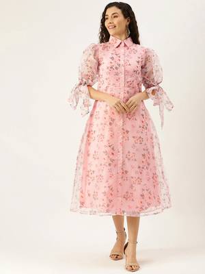 EthnoVogue Made To Measure Pink Digital Printed Organza Kurti 1