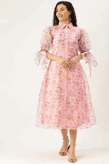 EthnoVogue Made To Measure Pink Digital Printed Organza Kurti