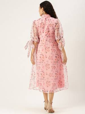 EthnoVogue Made To Measure Pink Digital Printed Organza Kurti 2