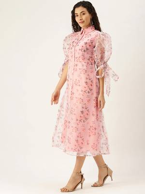 EthnoVogue Made To Measure Pink Digital Printed Organza Kurti 3