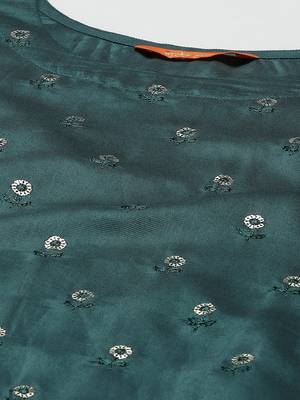 Indo Era Teal Foil Floral Printed Straight Kurta Pant with Dupatta Set 5