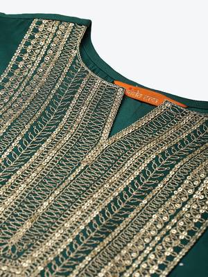 Indo Era Teal Embroidered Straight Kurta Trouser With Dupatta Set 5