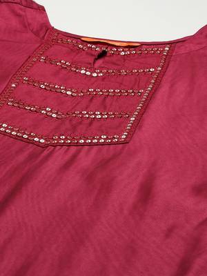 Indo Era Wine Solid Straight Kurta Trouser With Dupatta Set 5