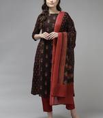 Indo Era Black Printed A-line Kurta Trouser With Dupatta Set
