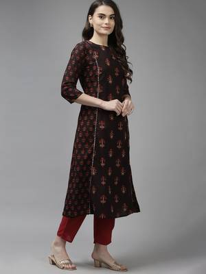 Indo Era Black Printed A-line Kurta Trouser With Dupatta Set 3