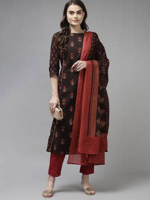 Indo Era Black Printed A-line Kurta Trouser With Dupatta Set 4