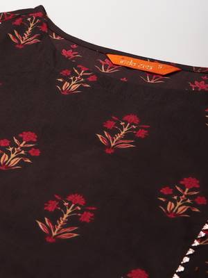 Indo Era Black Printed A-line Kurta Trouser With Dupatta Set 5