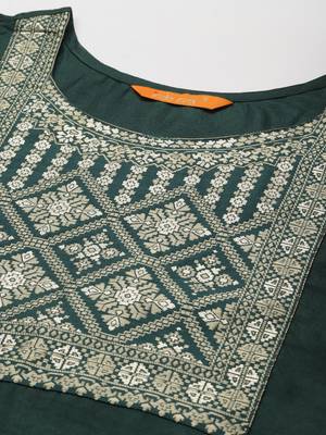 Indo Era Solid Green Straight Kurta Palazzo With Dupatta Set 5