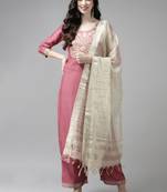 Indo Era Solid Pink Straight Kurta Palazzo With Dupatta Set