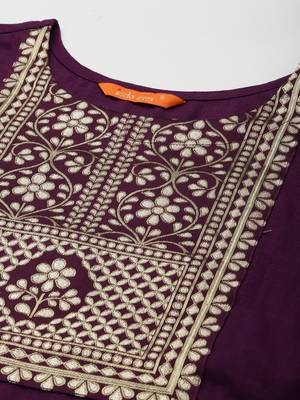 Indo Era Solid Wine Straight Kurta Palazzo With Dupatta Set 5