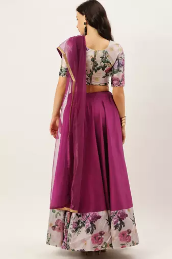 EthnoVogue Made To Measure Purple Printed Lehenga Set