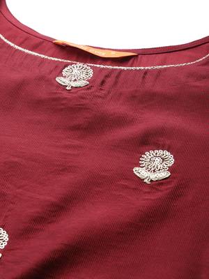 Indo Era Wine Embroidered Straight Kurta Trouser With Dupatta Set 5